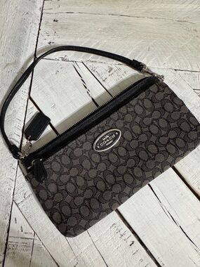 Coach Signature Canvas Wristlet in Black and Gray